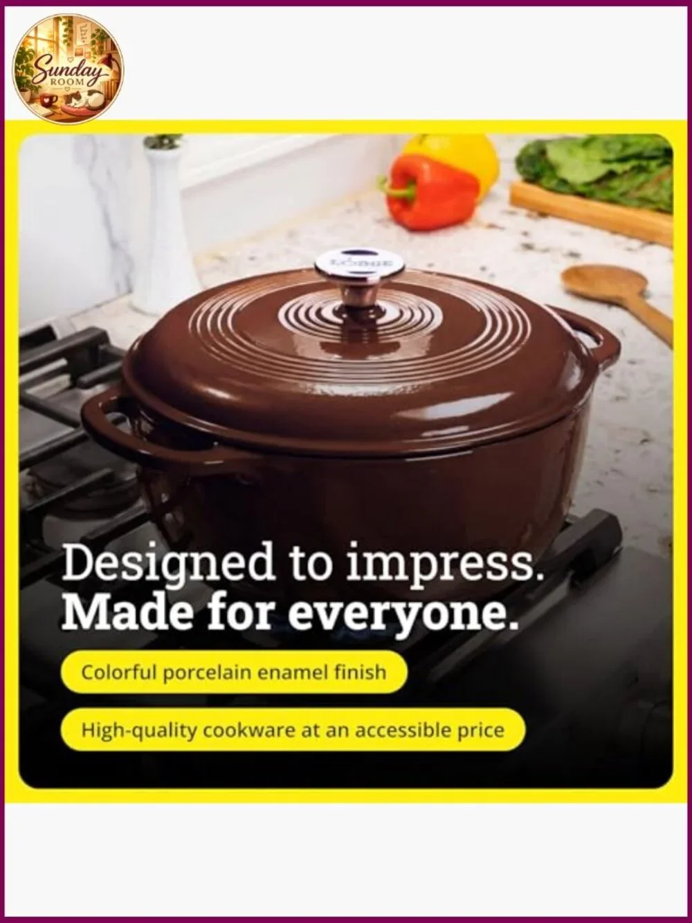 Lodge Enamel Cast Iron Dutch Oven 6 Qt - Bread Baking, Braising, Marinating &